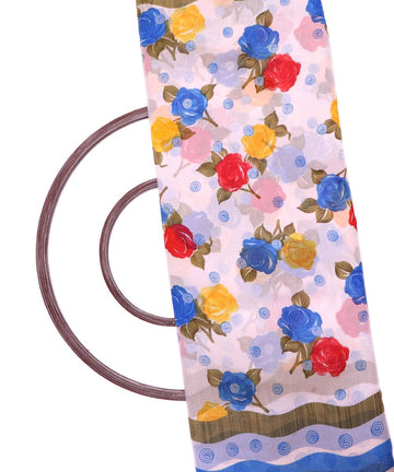 white blue floral print georgette fabric